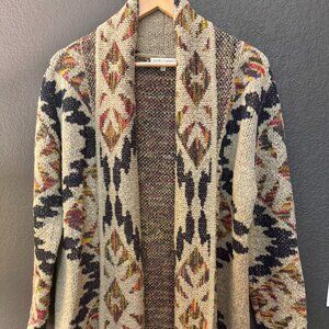 Woven Heart Open Cardigan Multicolored Southwest Pattern Sweater Size Medium